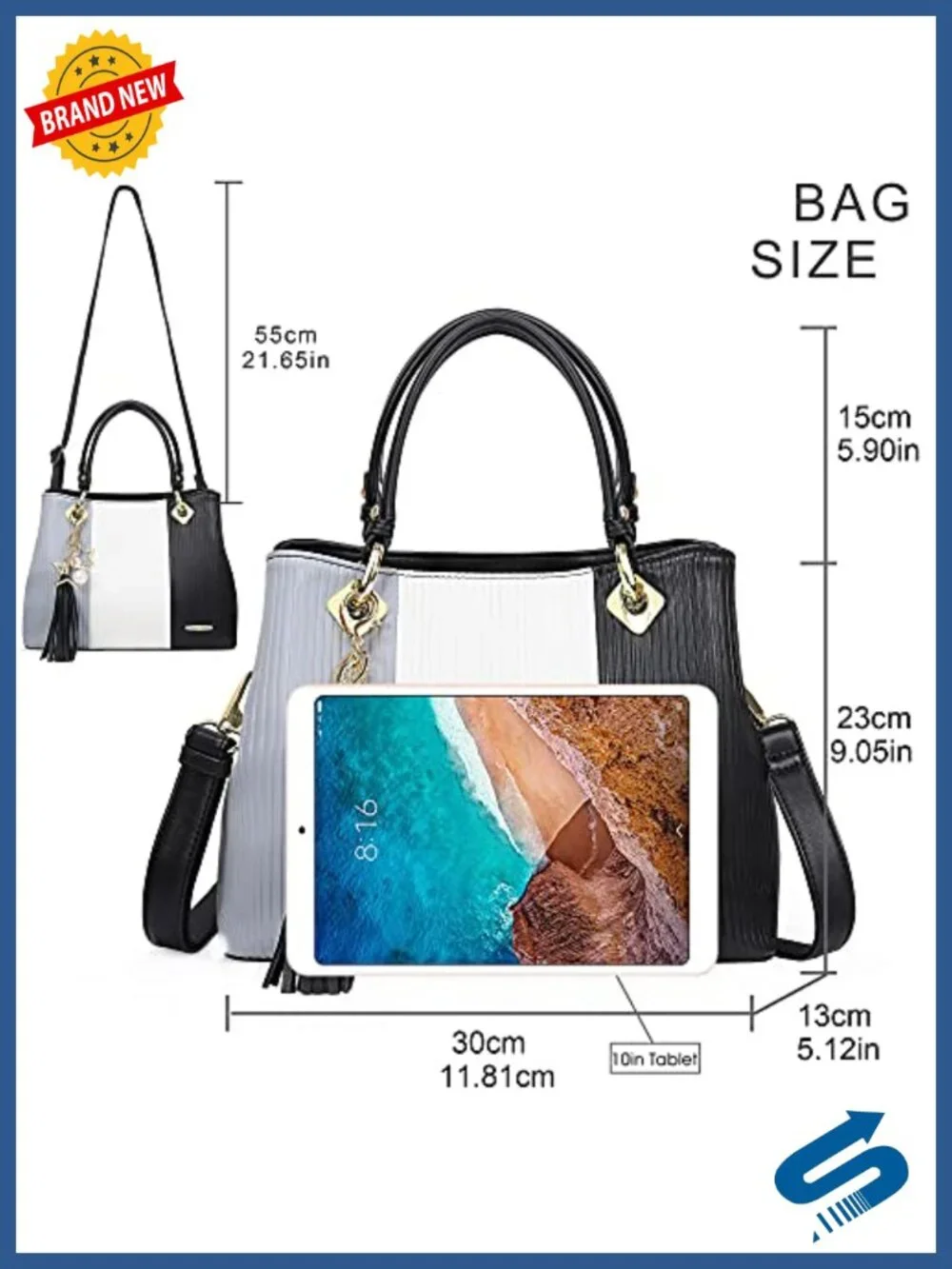 PU Leather Satchel Bag with Multiple Pockets Top Handle Tote Shoulder Bag